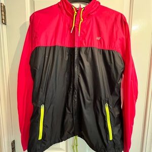 New Balance black and pink windbreaker with neon green accents, size Large